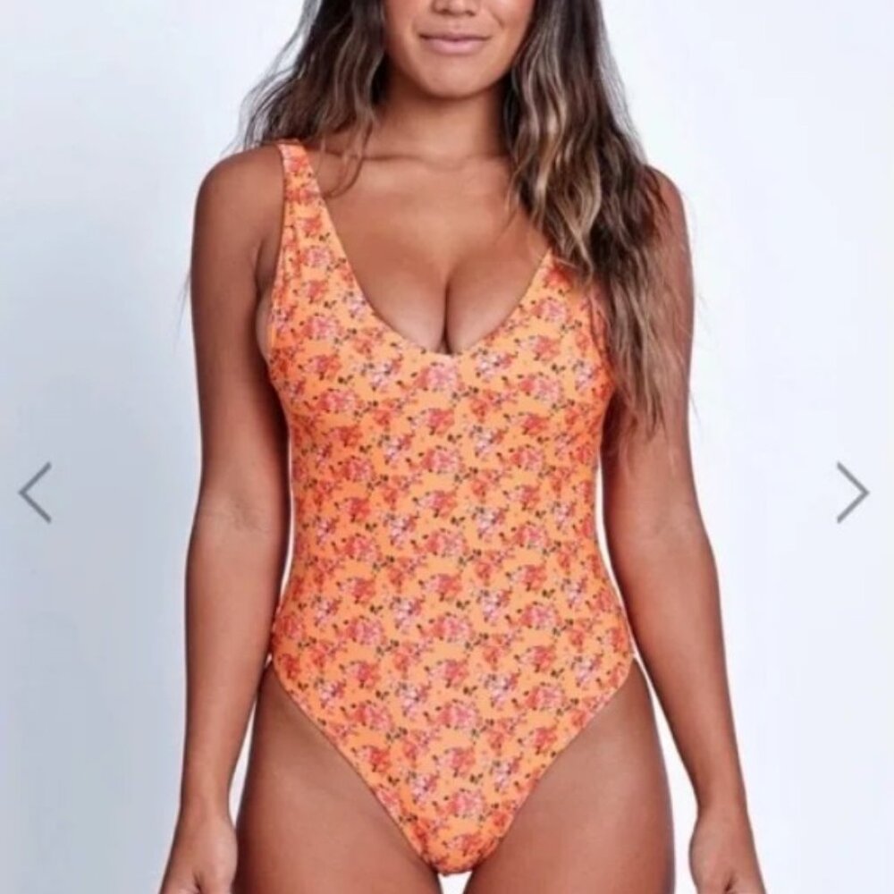 Skatie Orange Floral One-Piece Swimsuit